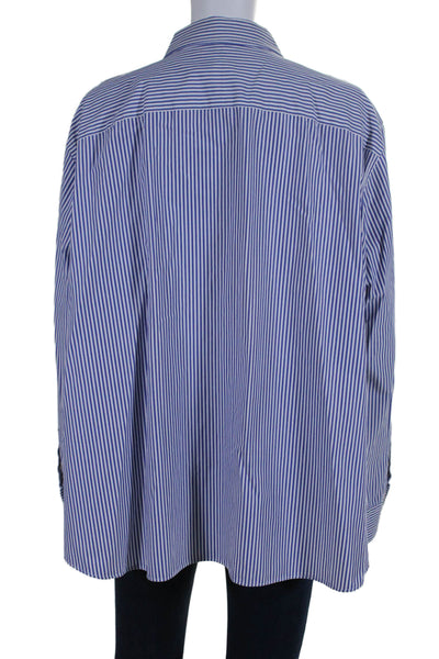 Lauren Ralph Lauren Womens Cotton Striped Print Button Up Top Blue White Size 3X