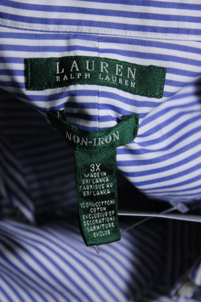 Lauren Ralph Lauren Womens Cotton Striped Print Button Up Top Blue White Size 3X