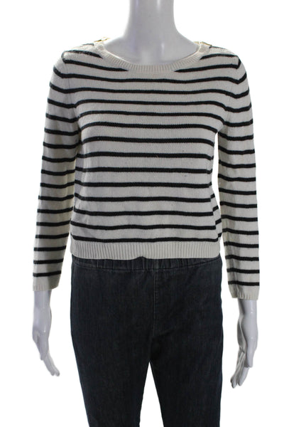 Theory Womens Long Sleeve Crew Neck Striped Knit Top White Size Small