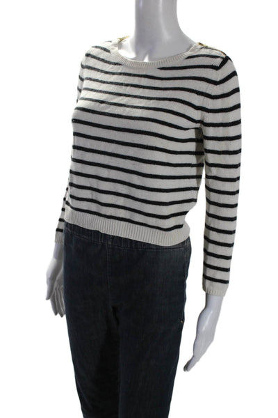 Theory Womens Long Sleeve Crew Neck Striped Knit Top White Size Small