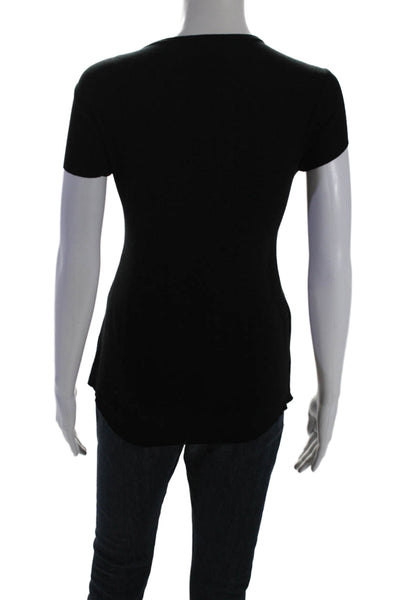 Bailey 44 Womens Leather Texture Fitted Round Neck Short Sleeve Top Black Size M