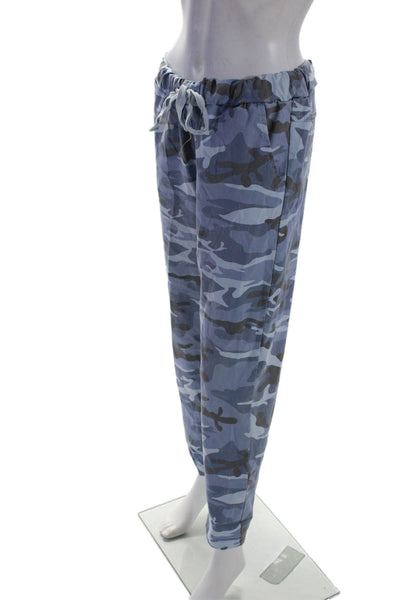 Designer Womens Elastic Waistband Cuff Bottom Camo Cargo Pants Blue Size M