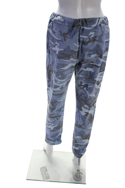 Designer Womens Elastic Waistband Cuff Bottom Camo Cargo Pants Blue Size M