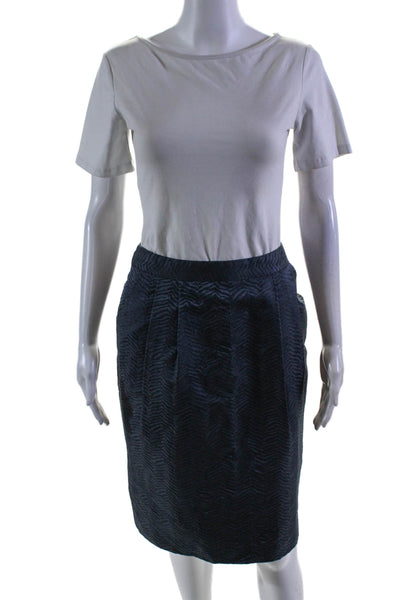 Lafayette 148 New York Womens Silk Tiger Striped Pencil Skirt Blue Size 12