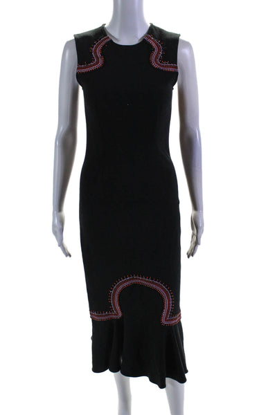 Opening Ceremony Womens Back Zip Crew Neck Beaded Midi Dress Black Size 2