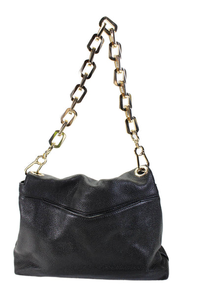 Sandro Womens Leather Chain Link Gold Tone Strap Shoulder Handbag Black