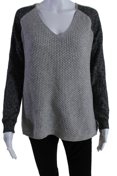 Theory Womens Cashmere Long Sleeves V Neck Tarledia Lofty Sweater Gray Size Medi