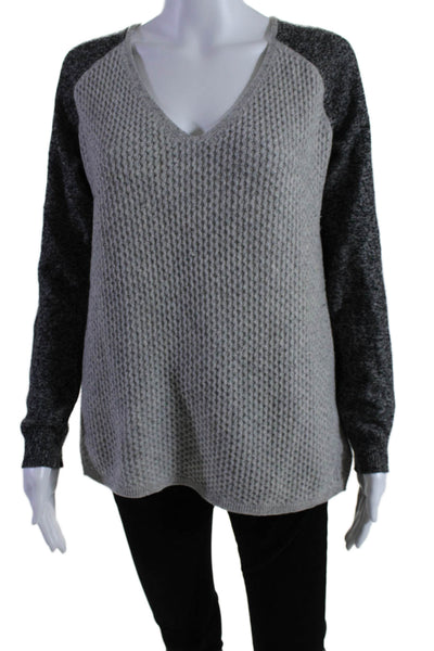 Theory Womens Cashmere Long Sleeves V Neck Tarledia Lofty Sweater Gray Size Medi