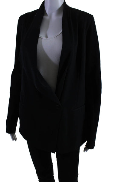 Vince Womens Ribbed Long Sleeves Button Down Jacket Black Cotton Size 10