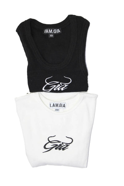 I Am Gia Womens Ribbed Knit Logo Tank Top Tee Shirt Black White Size XS Lot 2