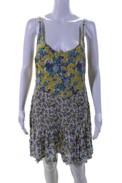 Free People Womens Spaghetti Strap V Neck Smocked Floral Dress White Multi Small