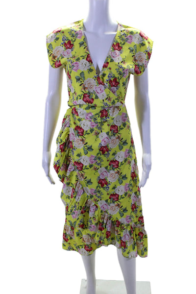 Valencia & Vine Womens Short Sleeve V Neck Floral Wrap Dress Yellow Size XS