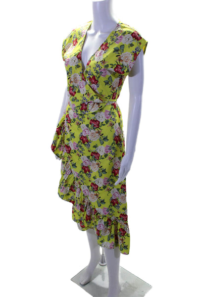 Valencia & Vine Womens Short Sleeve V Neck Floral Wrap Dress Yellow Size XS