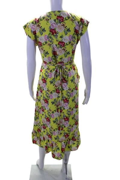 Valencia & Vine Womens Short Sleeve V Neck Floral Wrap Dress Yellow Size XS