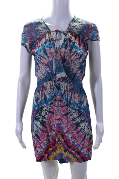 Twelfth Street by Cynthia Vincent Womens Printed Silk Dress Blue Pink Petite