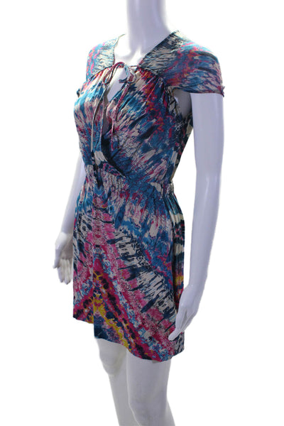 Twelfth Street by Cynthia Vincent Womens Printed Silk Dress Blue Pink Petite