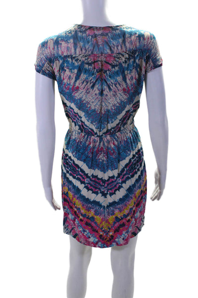 Twelfth Street by Cynthia Vincent Womens Printed Silk Dress Blue Pink Petite