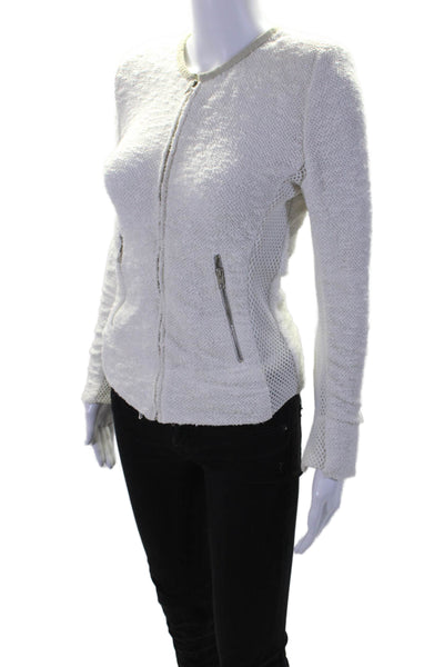 IRO Womens Front Zip Crew Neck Open Knit Light Jacket White Cotton Size FR 36