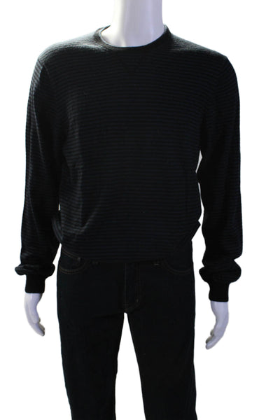 Bloomingdales The Mens Store Mens Striped Merino Wool Sweater Black Blue Large