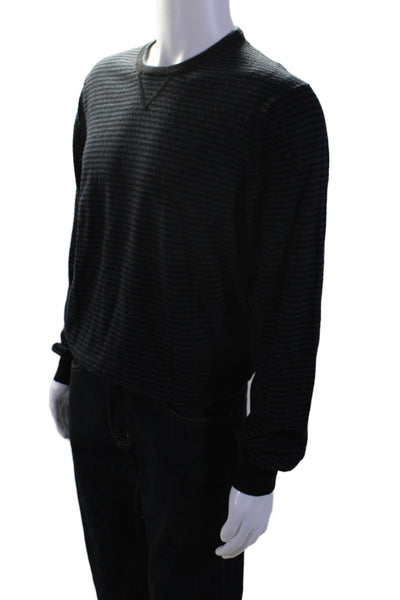 Bloomingdales The Mens Store Mens Striped Merino Wool Sweater Black Blue Large