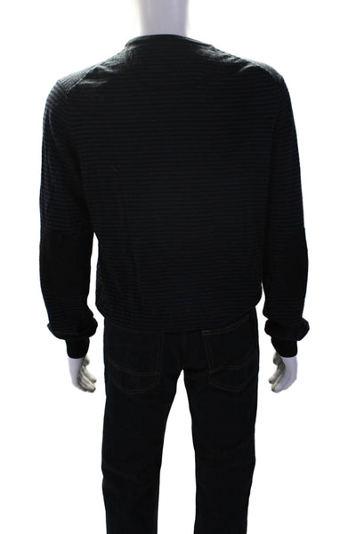 Bloomingdales The Mens Store Mens Striped Merino Wool Sweater Black Blue Large