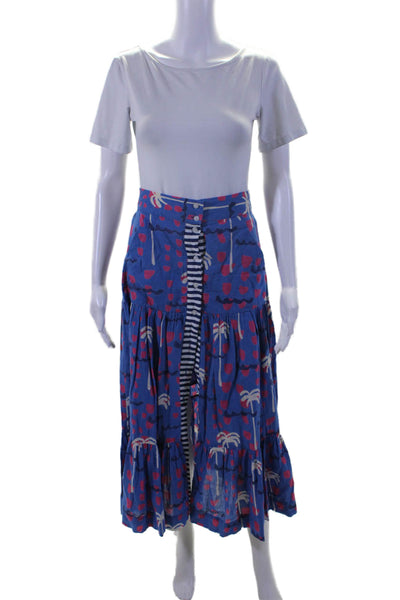 Oliphant Womens Abstract Print A Line Maxi Skirt Blue Pink Size Extra Small