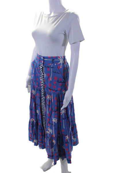 Oliphant Womens Abstract Print A Line Maxi Skirt Blue Pink Size Extra Small