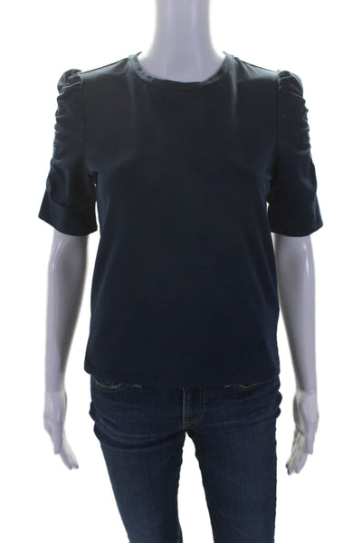 Walter Baker Womens Puffy Short Sleeves Shirt Navy Blue Cotton Size Small