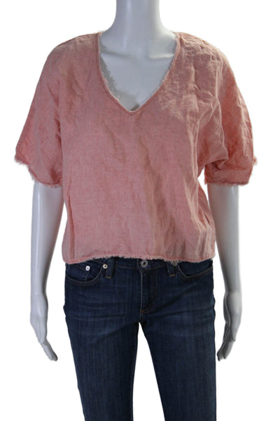 Cotelac Womens Linen Faded Red Distress Scoop Neck Short Sleeve Tee Top Size 1