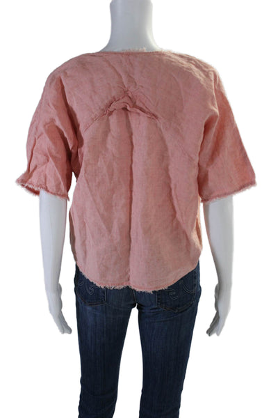 Cotelac Womens Linen Faded Red Distress Scoop Neck Short Sleeve Tee Top Size 1