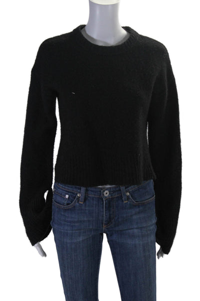 Frame Womens Wool Blend Knit Round Neck Pullover Sweater Top Black Size XS