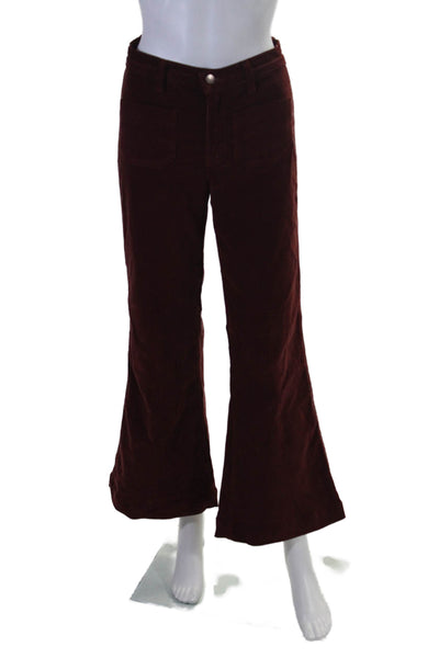 J Brand Womens Cotton Corduroy Mid-Rise Wide Leg Pants Trousers Burgundy Size 25