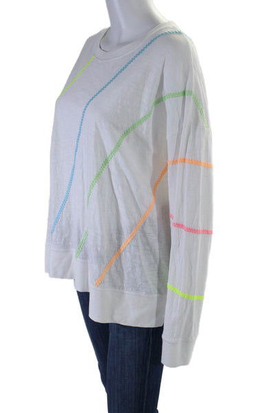 Lisa Todd Womens Long Sleeve Neon Striped Scoop Neck Tee Shirt White Size XL