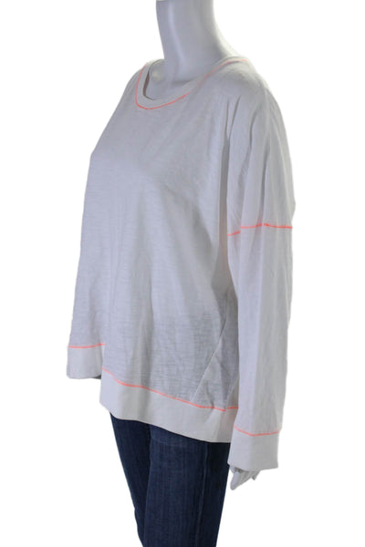 Leallo Womens Long Sleeve Scoop Neck Neon Stitched Tee Shirt White Size XL