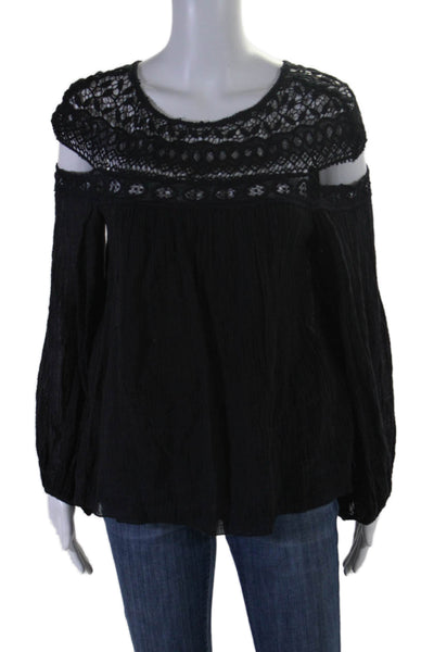 Bailey 44 Womens Long Sleeve Cold Shoulder Lace Trim Top Black Size Small