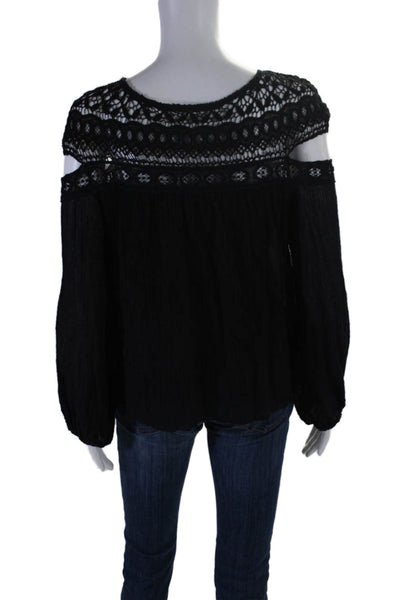 Bailey 44 Womens Long Sleeve Cold Shoulder Lace Trim Top Black Size Small