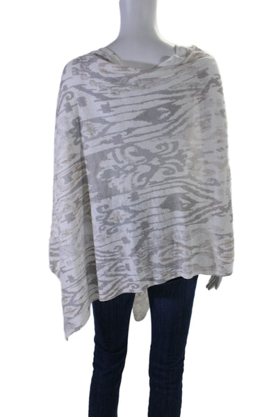 Kinross Womens Boat Neck Open Knit Ikat Poncho Sweater White Gray One Size