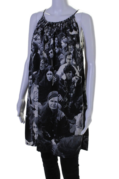 Nili Lotan Womens Crowd Graphic Print Keyhole Camisole Tunic Black Gray Size S