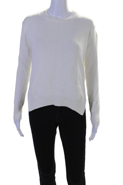 Organic John Patrick Womens Cotton Thick Knit Crewneck Sweater Top White Size XS