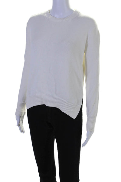 Organic John Patrick Womens Cotton Thick Knit Crewneck Sweater Top White Size XS