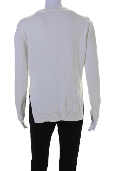 Organic John Patrick Womens Cotton Thick Knit Crewneck Sweater Top White Size XS