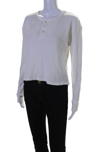 Christina Lehr Womens Cotton Waffle Knit Long Sleeve Henley Shirt White Size M