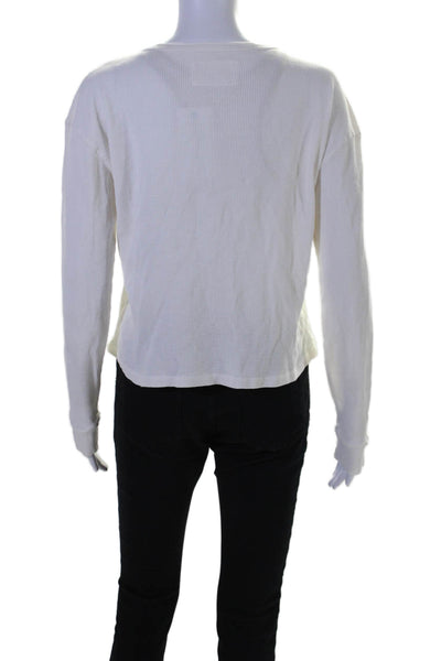 Christina Lehr Womens Cotton Waffle Knit Long Sleeve Henley Shirt White Size M