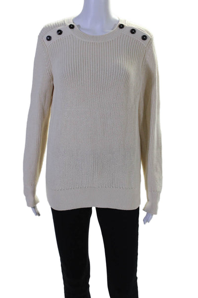 Closed Womens Cotton Thick Knit Long Sleeve Crewneck Sweater Cream White Size M