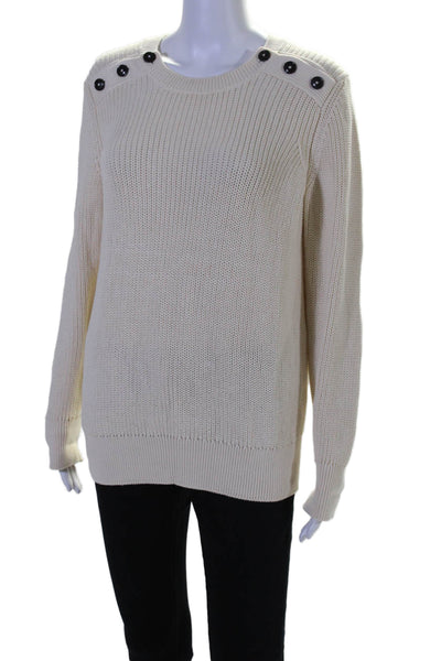 Closed Womens Cotton Thick Knit Long Sleeve Crewneck Sweater Cream White Size M