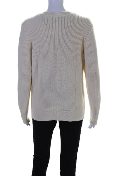 Closed Womens Cotton Thick Knit Long Sleeve Crewneck Sweater Cream White Size M