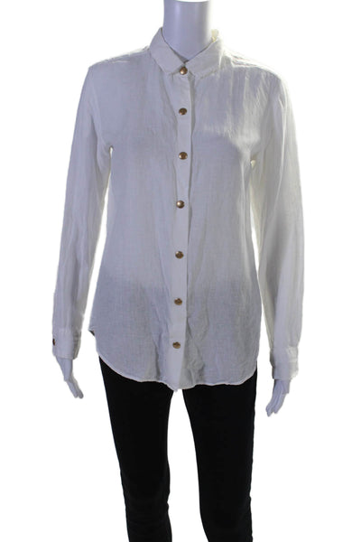 Agnes B Womens Long Sleeve Collared Snap Button Down Shirt Top White Size 36