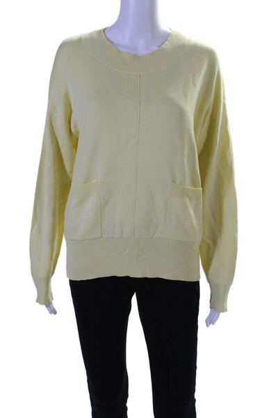 Repeat Women's Round Neck Long Sleeves Pockets Pullover Sweater Yellow Size S