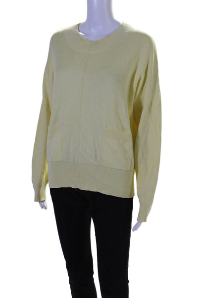 Repeat Women's Round Neck Long Sleeves Pockets Pullover Sweater Yellow Size S