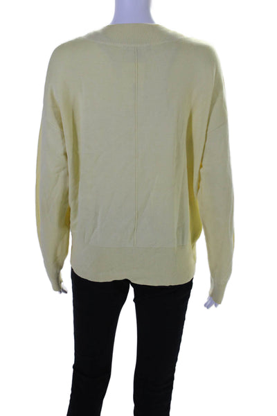 Repeat Women's Round Neck Long Sleeves Pockets Pullover Sweater Yellow Size S